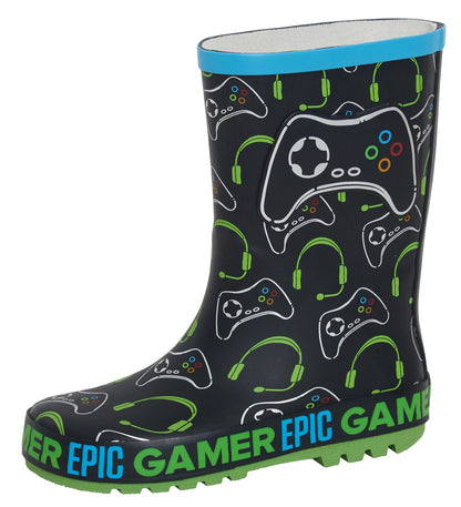 Boys Epic Gamer Wellington Boots Kids Gaming Snow Rain Waterproof Rubber Wellies