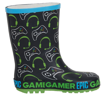 Boys Epic Gamer Wellington Boots Kids Gaming Snow Rain Waterproof Rubber Wellies