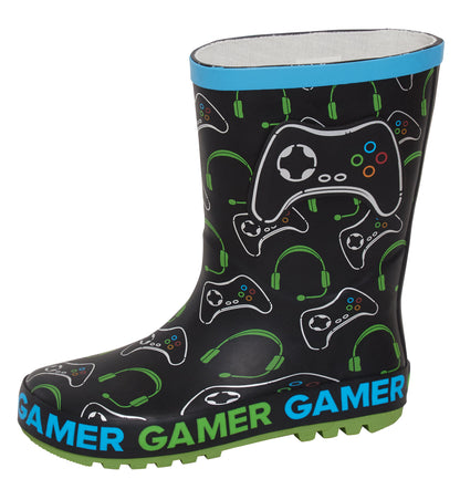 Boys Epic Gamer Wellington Boots Kids Gaming Snow Rain Waterproof Rubber Wellies
