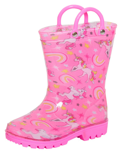 Kids Wellington Boots With Pull On Handles Boys Girls Unisex Wellies Snow Boots