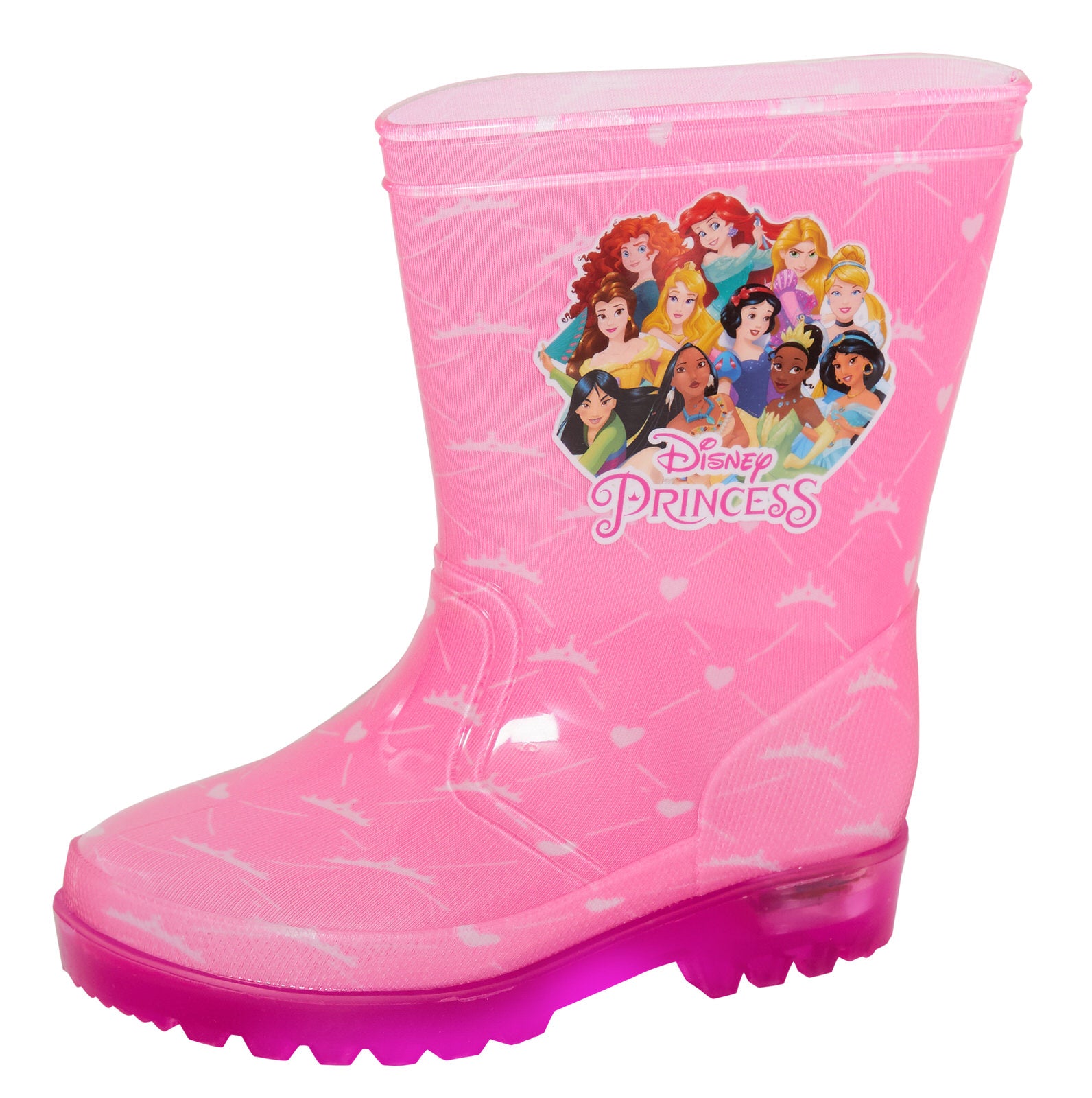 Girls Disney Princess Light Up Wellington Boots Kids Wellingtons Pink Wellies