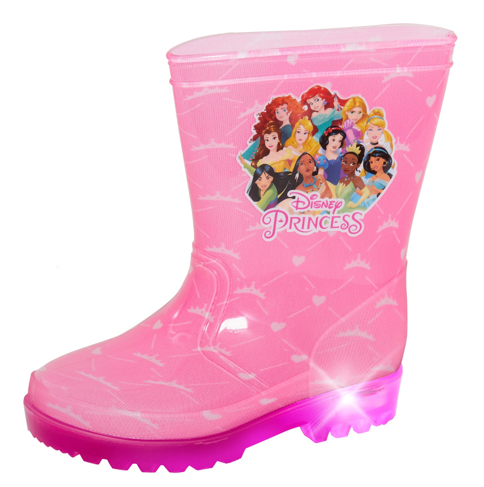 Girls Disney Princess Light Up Wellington Boots Kids Wellingtons Pink Wellies