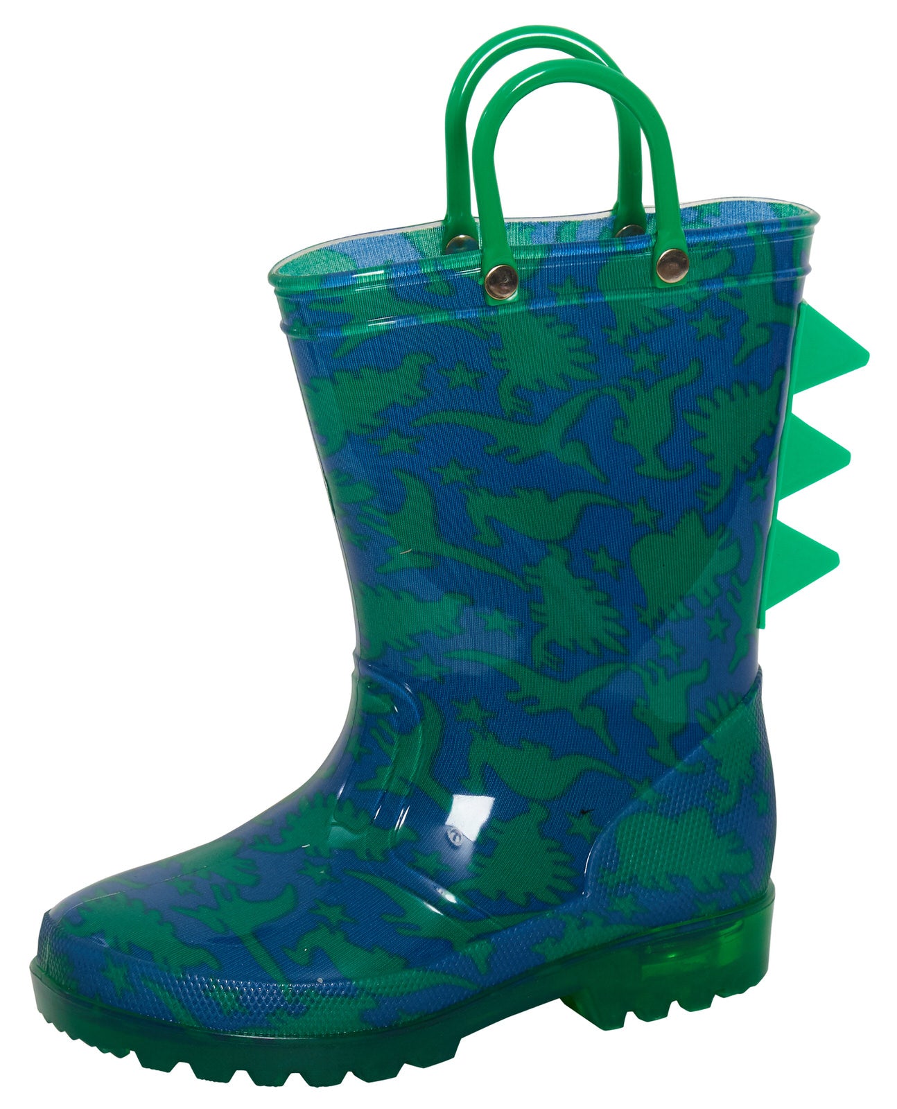 Kids Light Up Dinosaur Wellington Boots Boys Handle Dino Wellies 3D Rain Shoes
