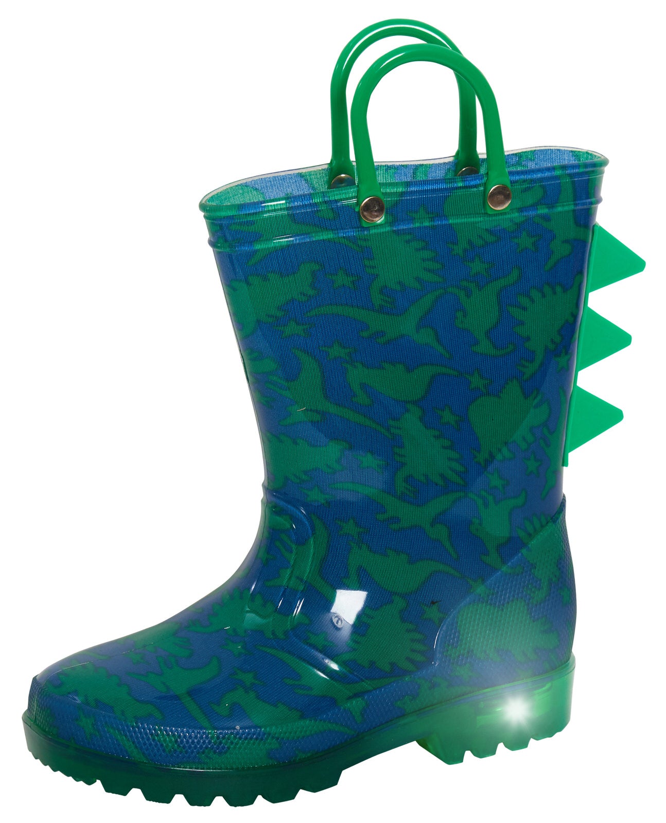 Kids Light Up Dinosaur Wellington Boots Boys Handle Dino Wellies 3D Rain Shoes