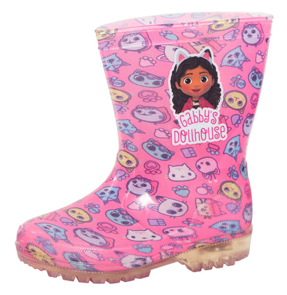 Girls Gabby's Dollhouse Light Up Wellington Boots Kids Rain Snow Shoes Wellies