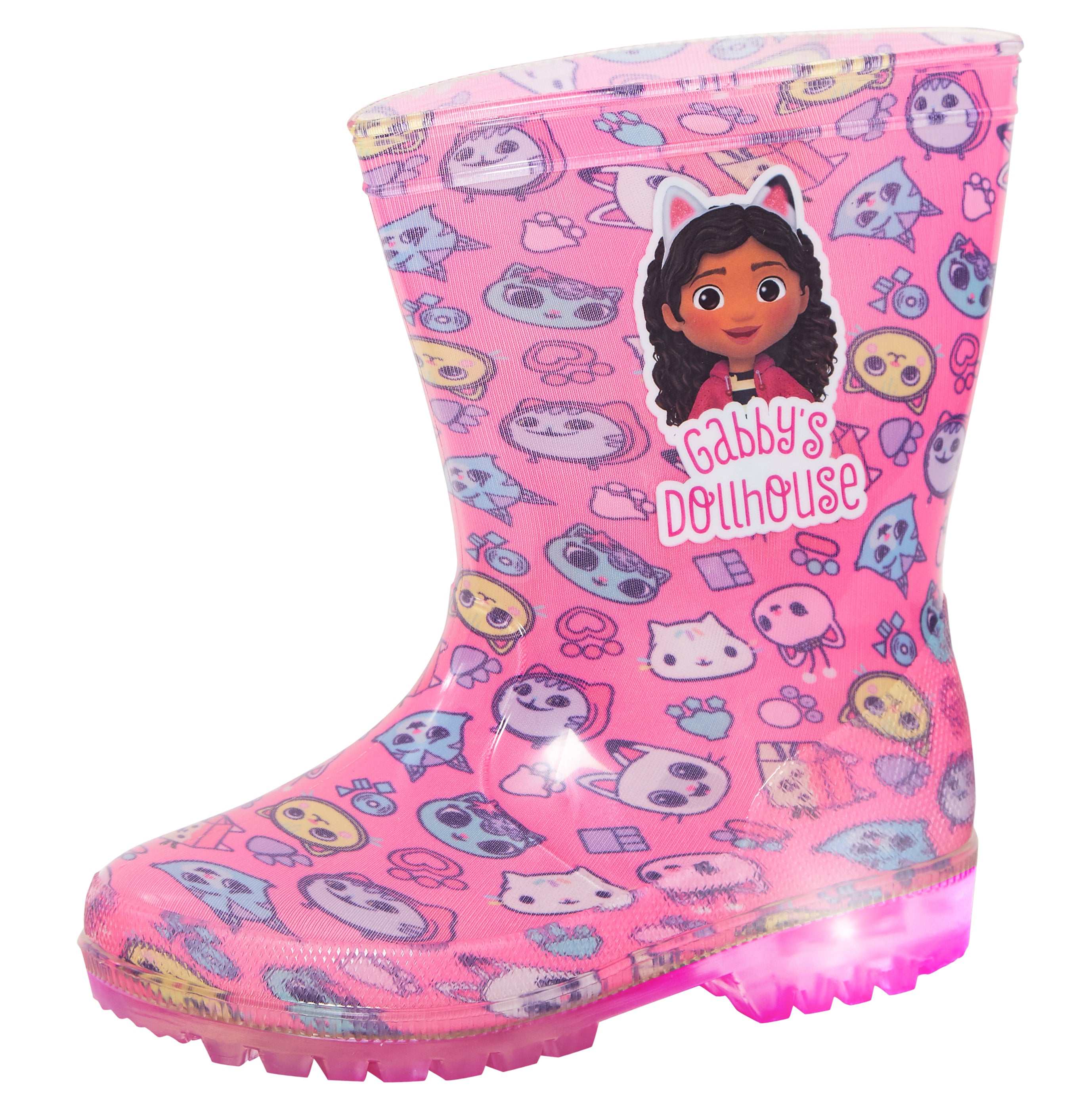 Girls Gabby's Dollhouse Light Up Wellington Boots Kids Rain Snow Shoes Wellies