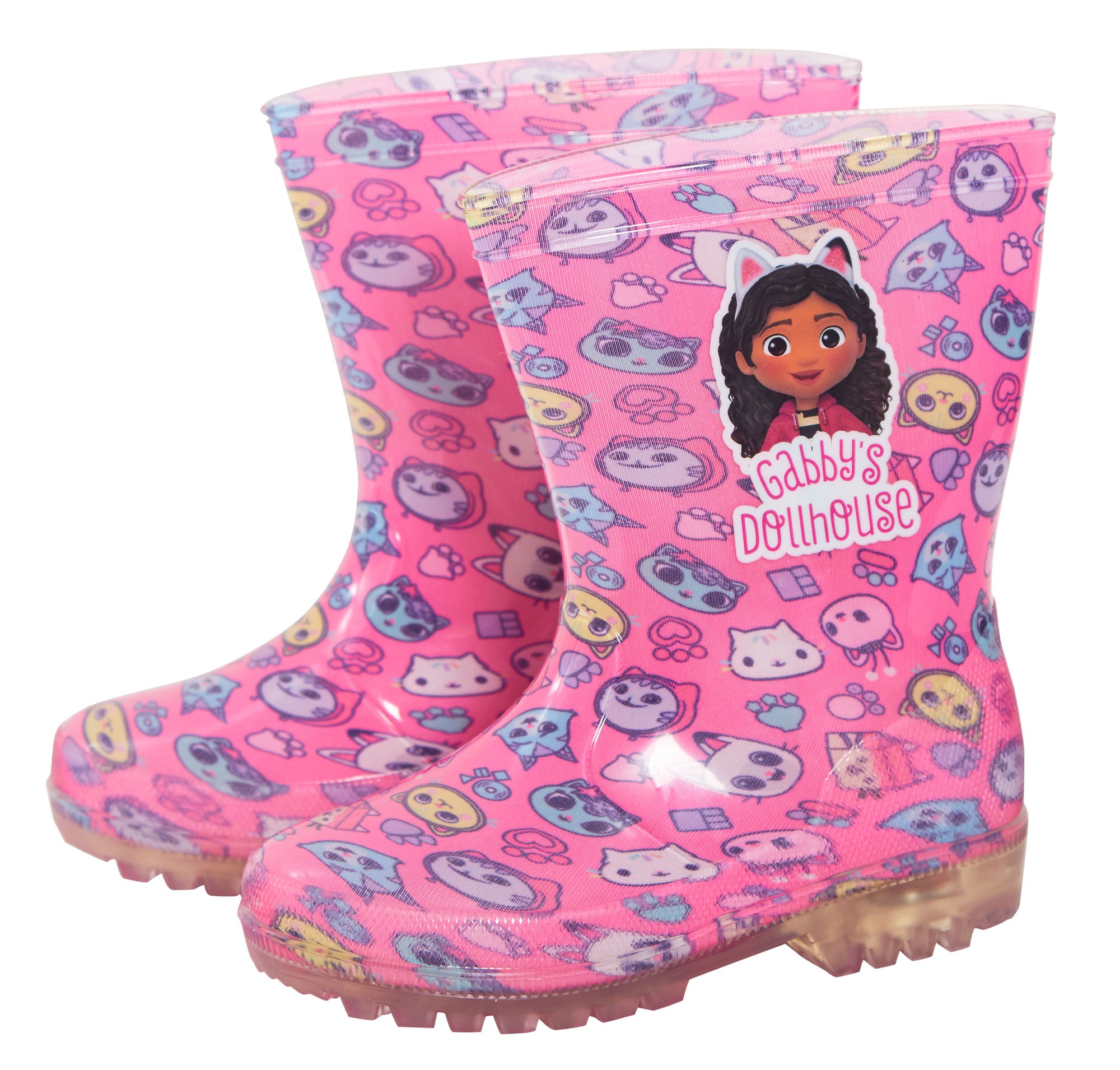 Girls Gabby's Dollhouse Light Up Wellington Boots Kids Rain Snow Shoes Wellies