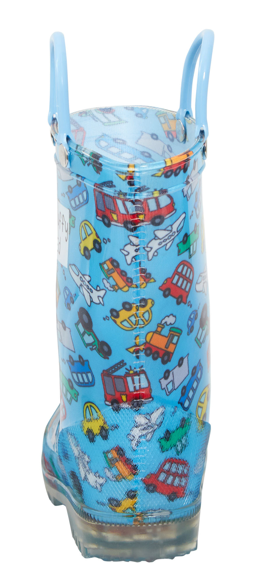 Kids Light Up Vehicle Wellington Boots Boys Blue Cars Wellies Rain Snow Shoes