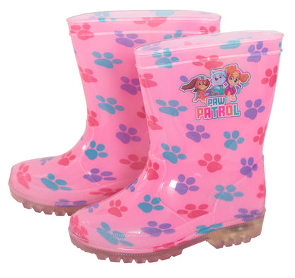 Paw Patrol Girls Light Up Wellington Boots Kids Skye Rain Boots Pink Wellies