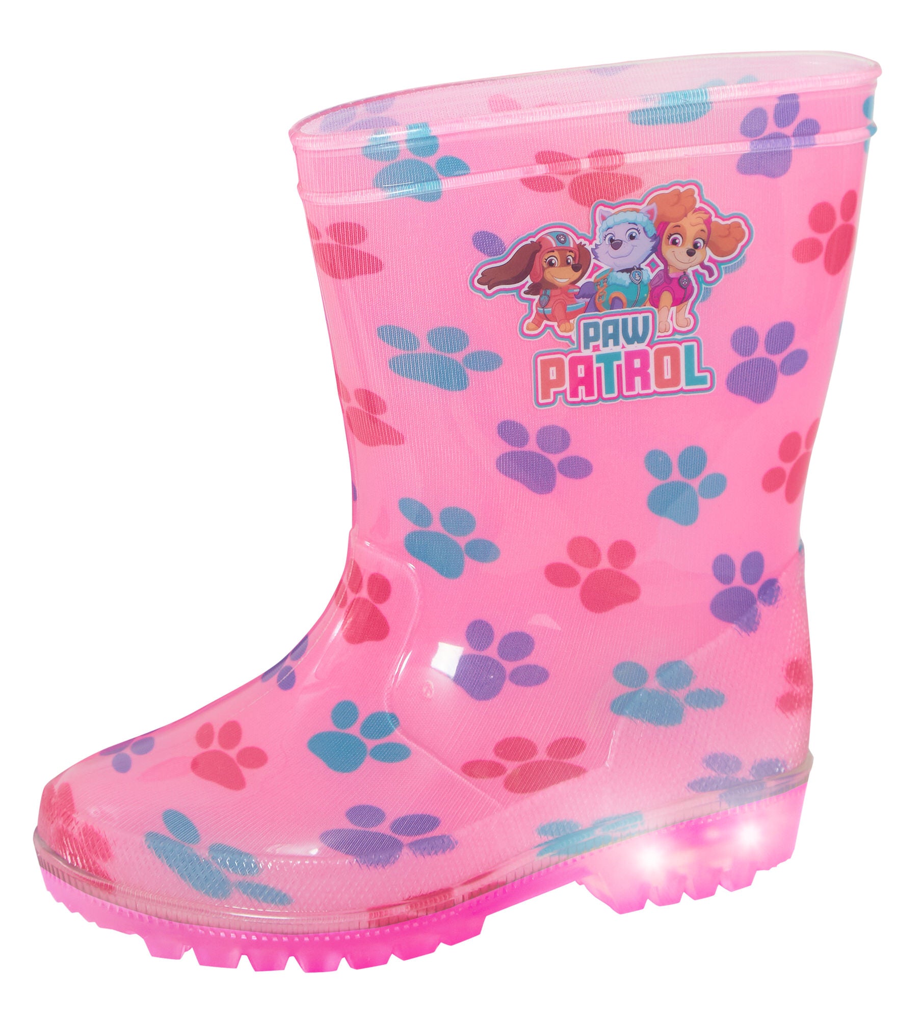 Paw Patrol Girls Light Up Wellington Boots Kids Skye Rain Boots Pink Wellies
