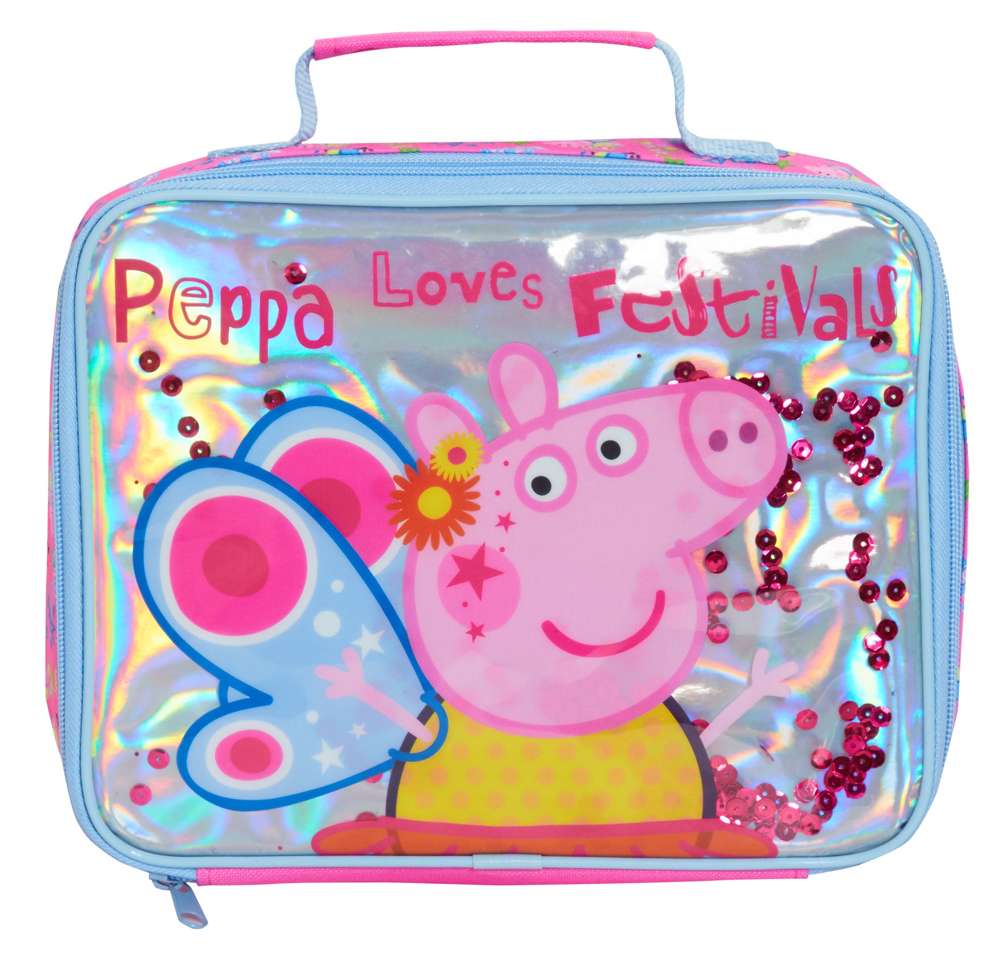 Luxury Peppa Pig Lunch Bag Girls Pink School Nursery Sequin Insulated Lunchbag