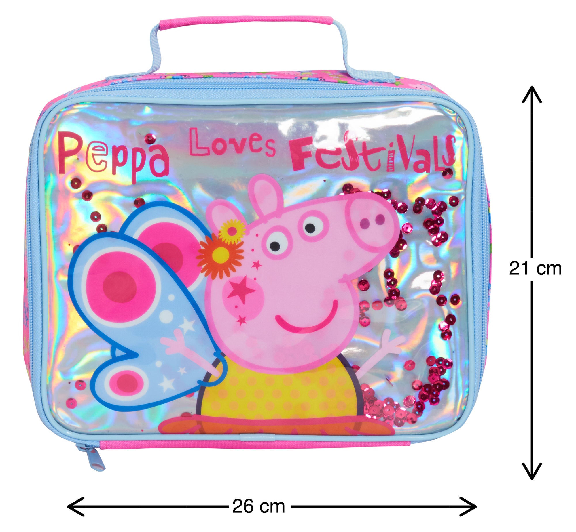 Luxury Peppa Pig Lunch Bag Girls Pink School Nursery Sequin Insulated Lunchbag