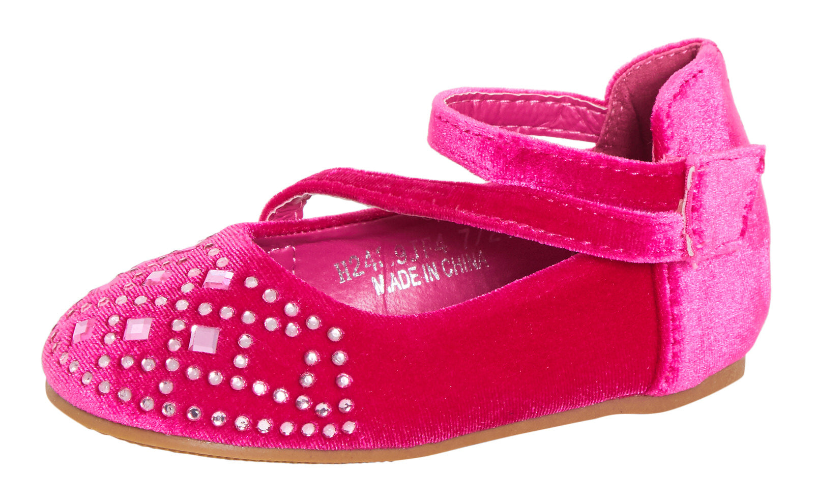 Girls Mary Jane Velvet Party Shoes Baby Infants Diamante Easy Fasten Flat Pumps