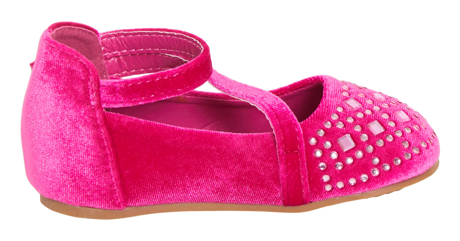 Girls Mary Jane Velvet Party Shoes Baby Infants Diamante Easy Fasten Flat Pumps