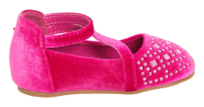 Girls Mary Jane Velvet Party Shoes Baby Infants Diamante Easy Fasten Flat Pumps
