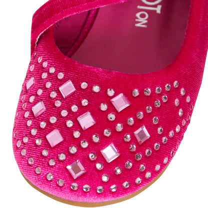 Girls Mary Jane Velvet Party Shoes Baby Infants Diamante Easy Fasten Flat Pumps