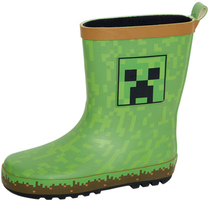 Boys Minecraft Rubber Wellingtons Kids Gamer Wellington Boots Rain Wellies Wellys