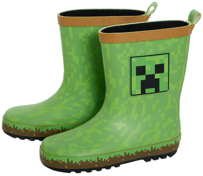 Boys Minecraft Rubber Wellingtons Kids Gamer Wellington Boots Rain Wellies Wellys