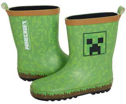 Boys Minecraft Rubber Wellingtons Kids Gamer Wellington Boots Rain Wellies Wellys