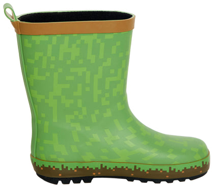 Boys Minecraft Rubber Wellingtons Kids Gamer Wellington Boots Rain Wellies Wellys