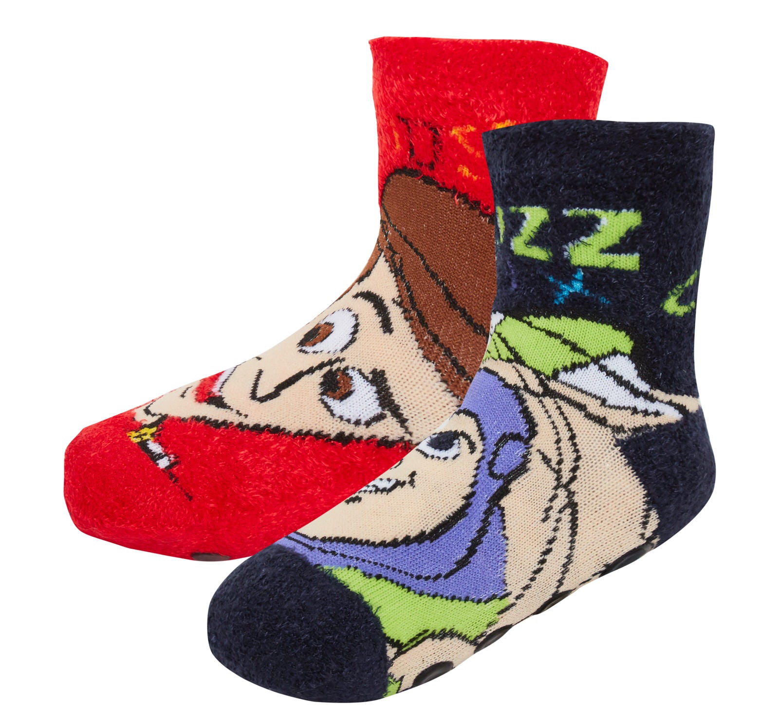 Boys Toy Story 2 Pack Slipper Socks Kids Buzz Woody Fleece Slippers House Shoes