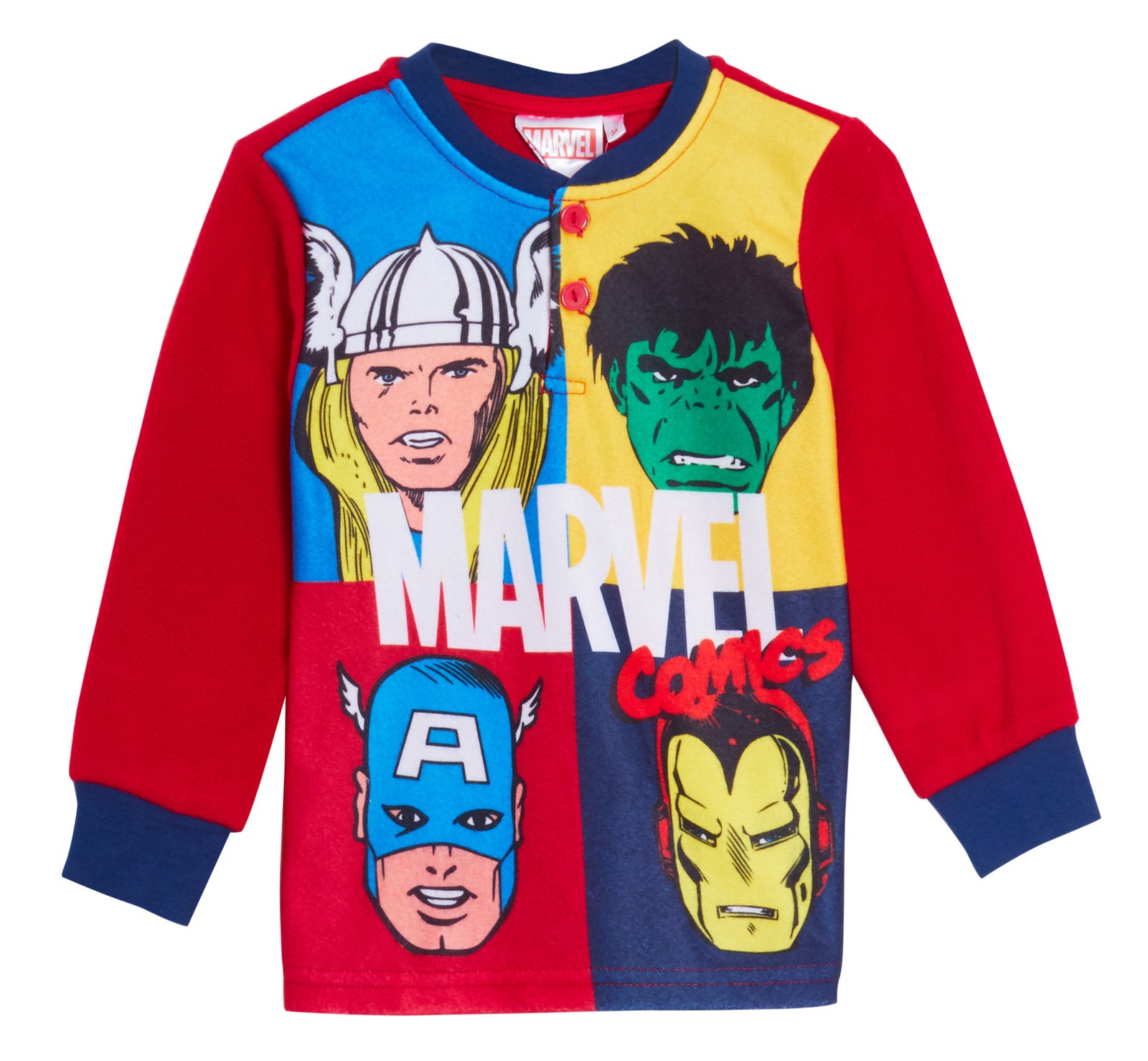 Boys Marvel Comics Avengers Fleece Pyjamas Kids Hulk Thor Twosie Lounge Set Pjs