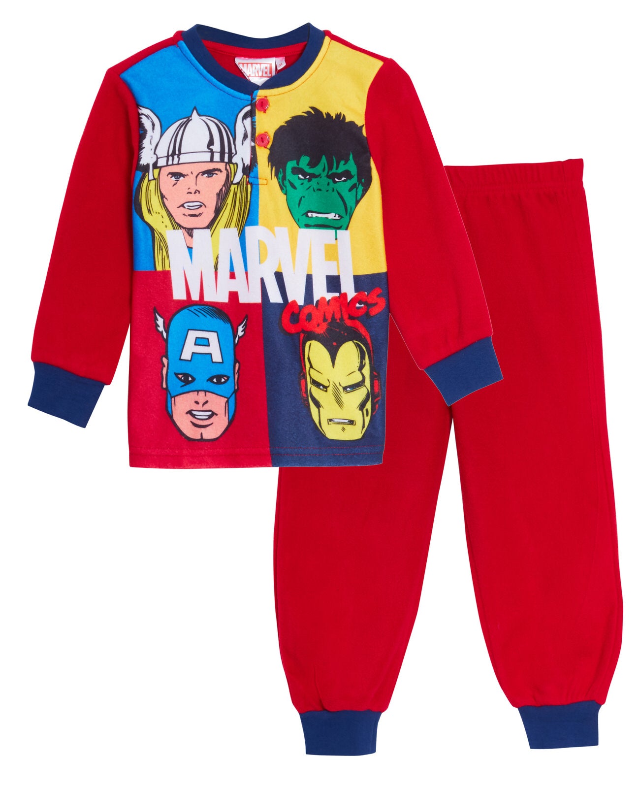 Boys Marvel Comics Avengers Fleece Pyjamas Kids Hulk Thor Twosie Lounge Set Pjs