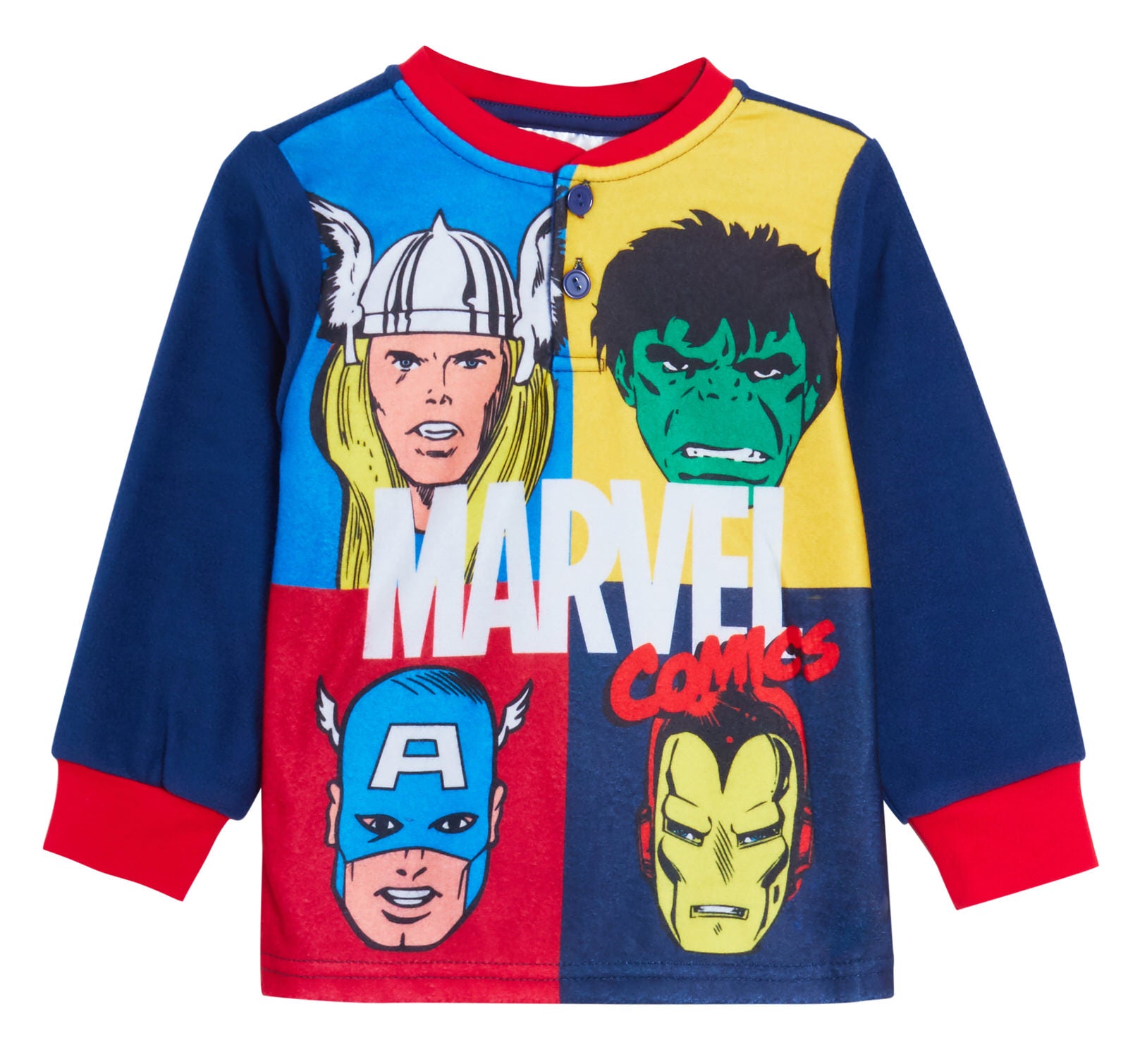 Boys Marvel Comics Avengers Fleece Pyjamas Kids Hulk Thor Twosie Lounge Set Pjs