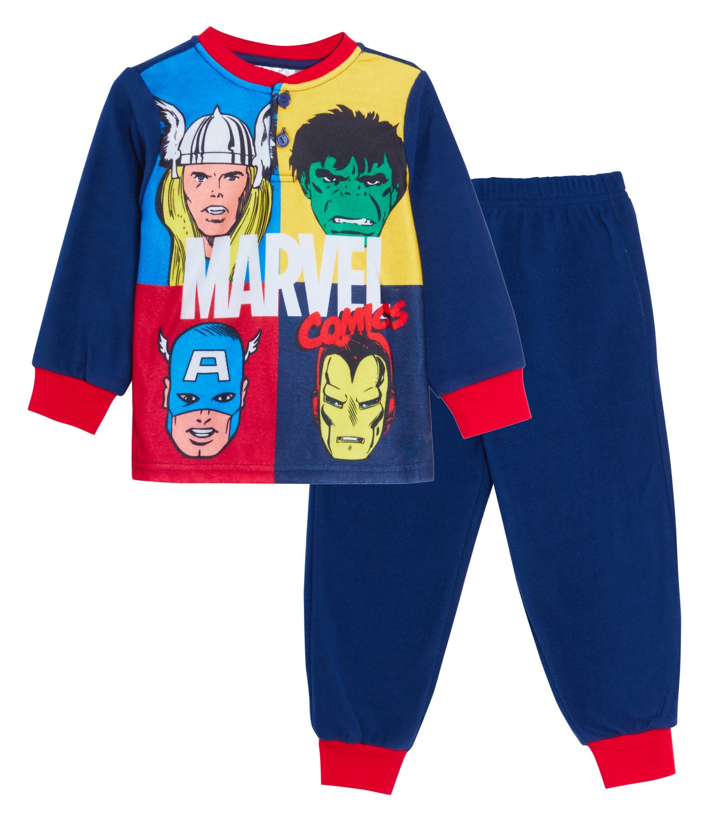 Boys Marvel Comics Avengers Fleece Pyjamas Kids Hulk Thor Twosie Lounge Set Pjs