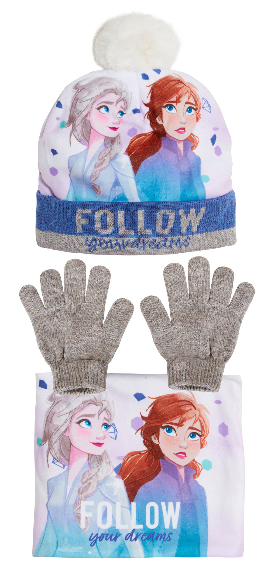 Disney Frozen 2 Bobble Hat  + Snood Scarf + Gloves Girls 3 Piece Winter Set