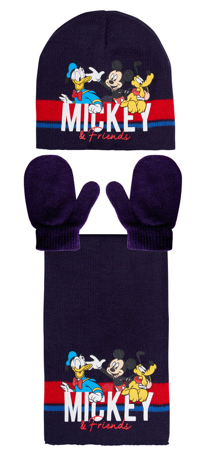 Boys Disney Mickey Mouse & Friends 3 Pcs Winter Set Hat + Mitten Gloves + Scarf