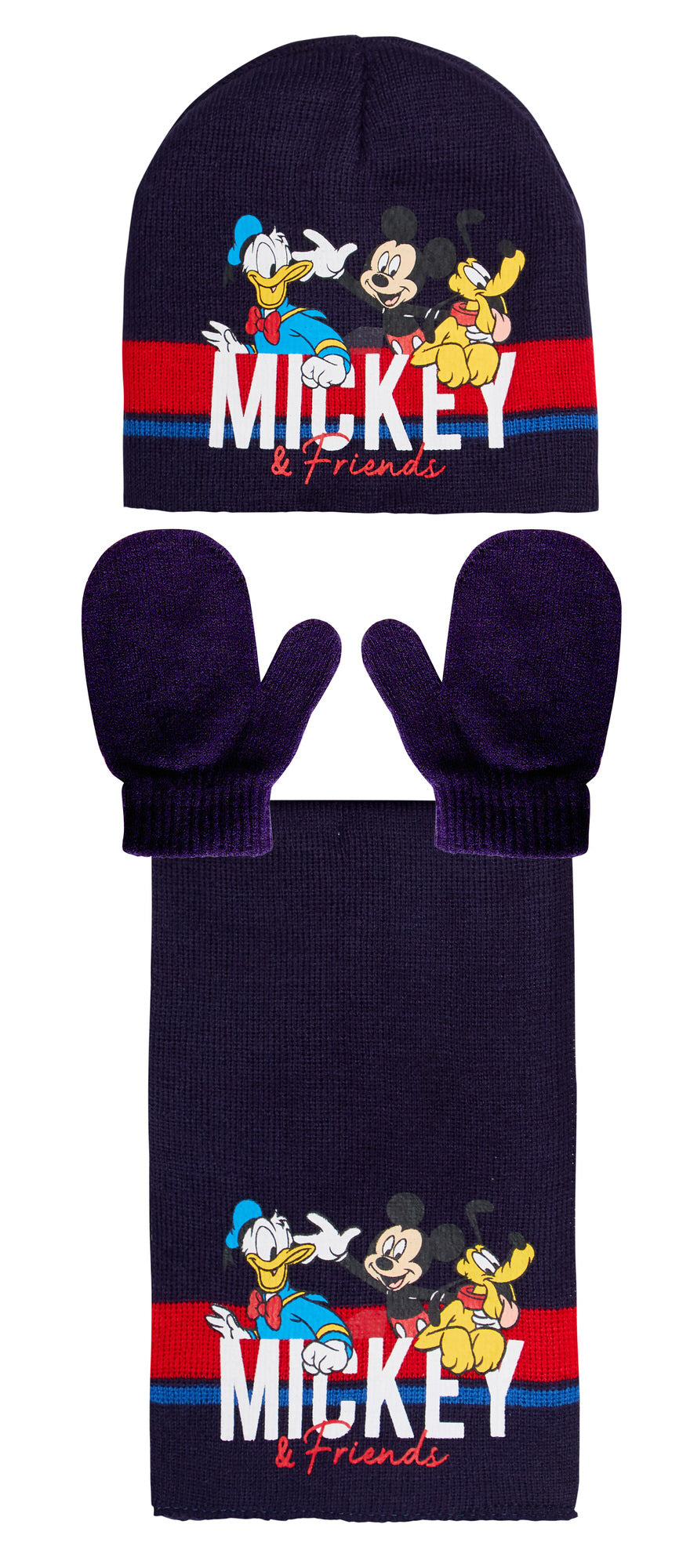 Boys Disney Mickey Mouse & Friends 3 Pcs Winter Set Hat + Mitten Gloves + Scarf
