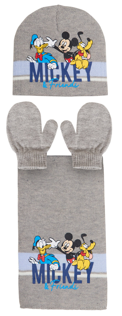 Boys Disney Mickey Mouse & Friends 3 Pcs Winter Set Hat + Mitten Gloves + Scarf