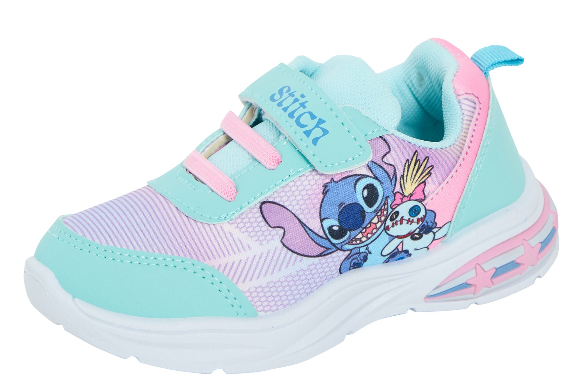 Girls Disney Stitch Light Up Trainers Kids Stitch Easy Touch Fasten Sports Shoes