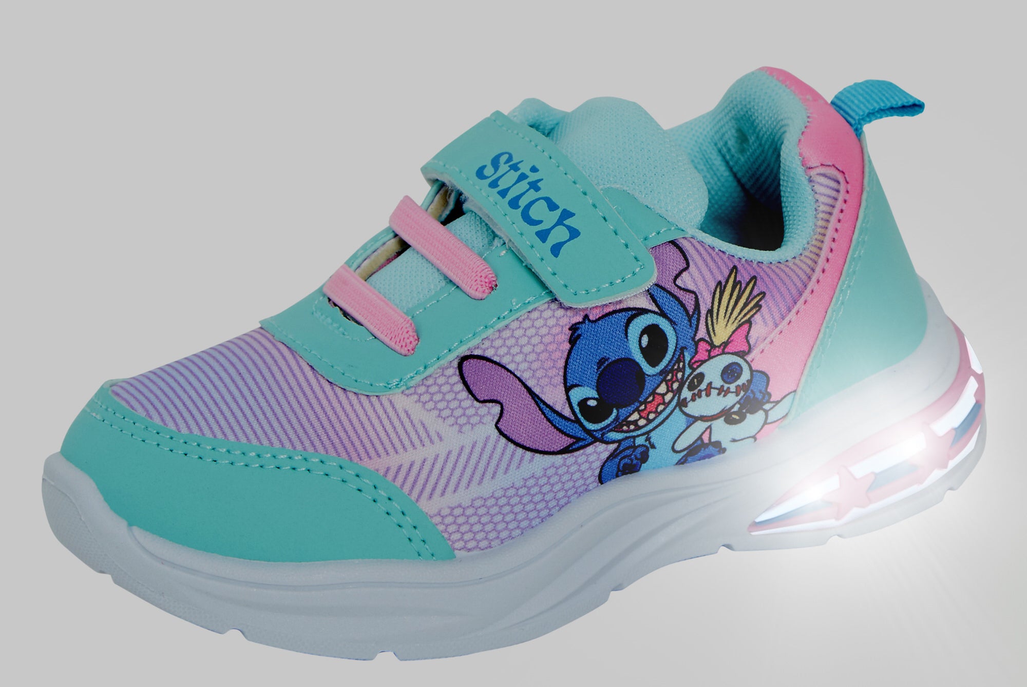 Girls Disney Stitch Light Up Trainers Kids Stitch Easy Touch Fasten Sports Shoes