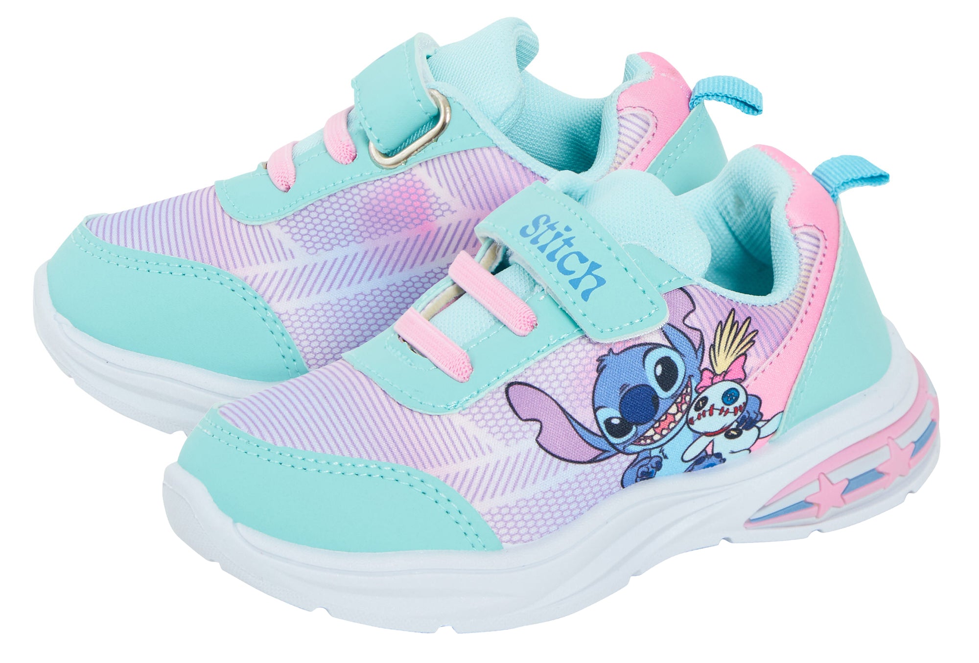Girls Disney Stitch Light Up Trainers Kids Stitch Easy Touch Fasten Sports Shoes
