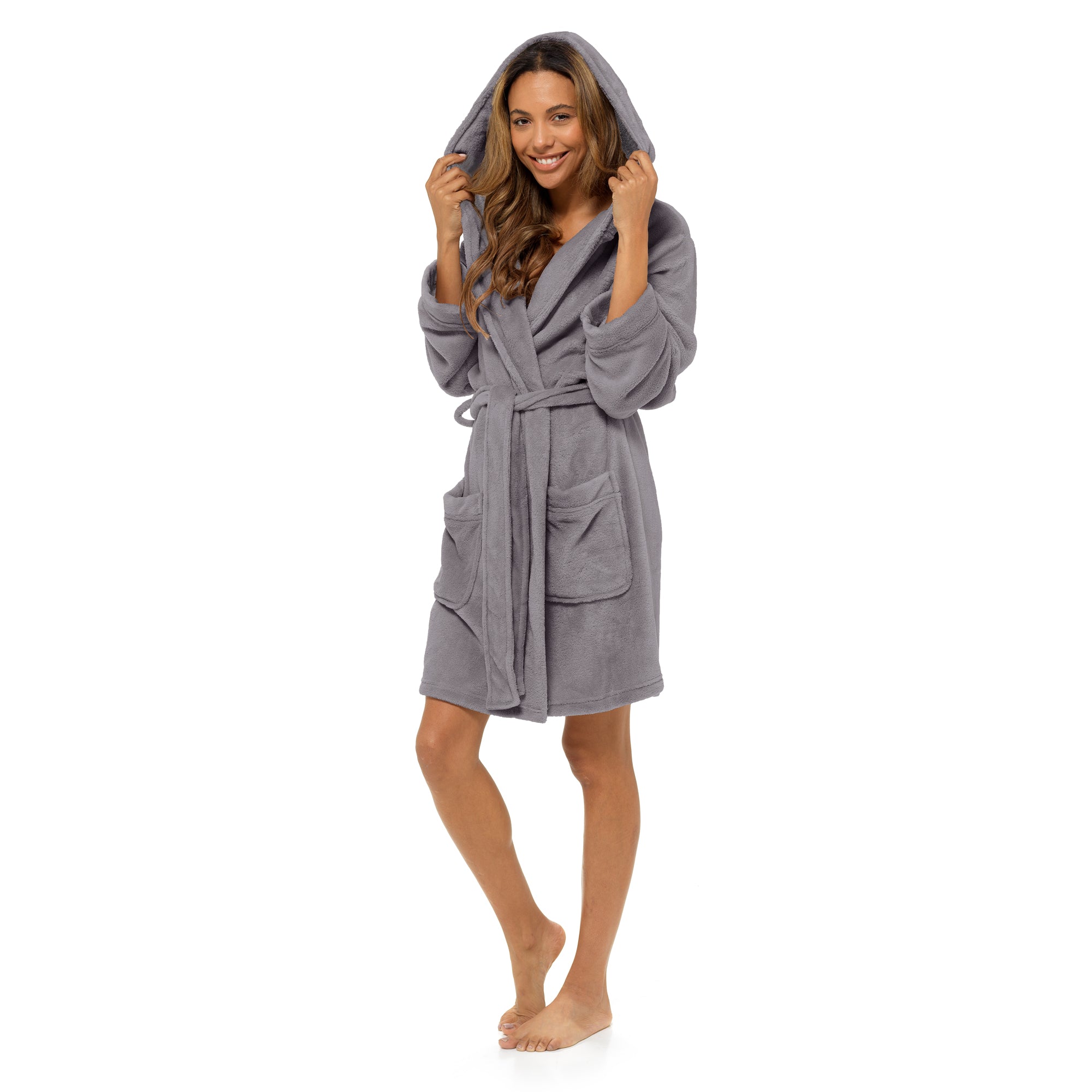 Ladies Dressing Gown Womens Fleece Hooded Bathrobe Teen Girls Robe Housecoat