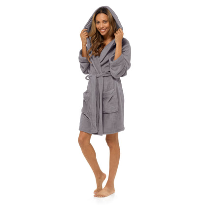Ladies Dressing Gown Womens Fleece Hooded Bathrobe Teen Girls Robe Housecoat