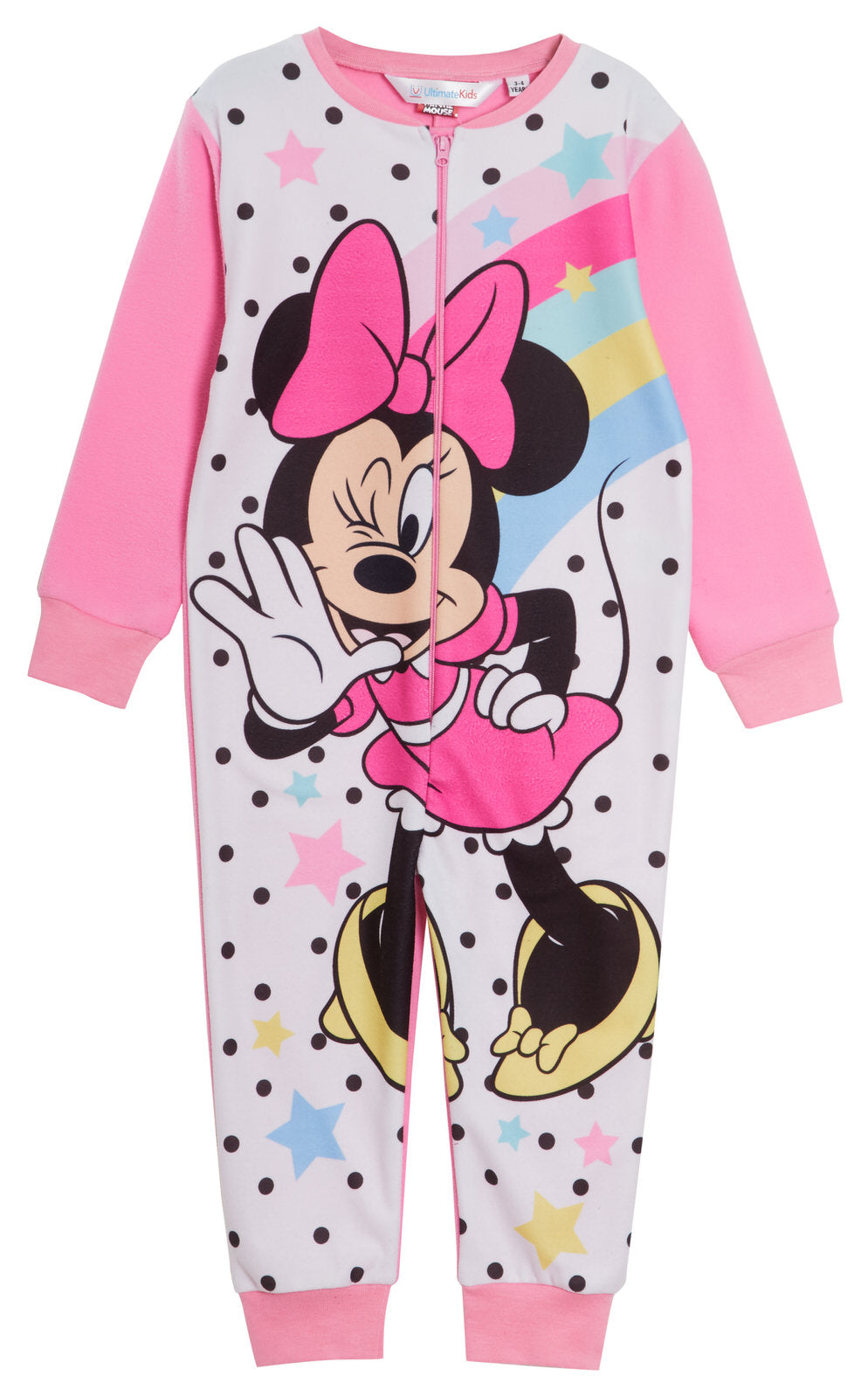 Disney Minnie Mouse Girls All In One PyjamasFor  Kids Fleece Pjs Zip Nightwear