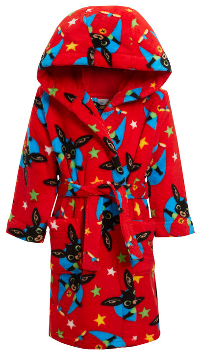 Bing Bunny Dressing Gown Kids Hooded Bathrobe Boys Girls Fleece Character Robe