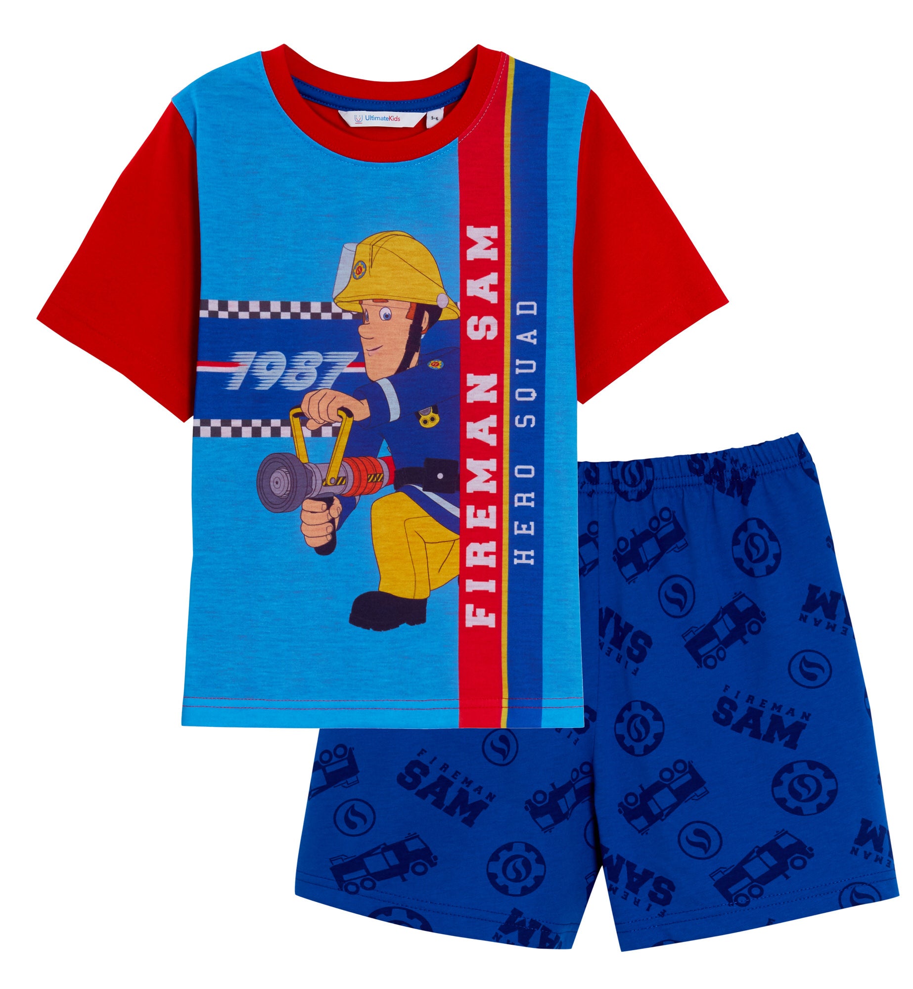 Fireman Sam Boys Short Pyjamas Kids Fire Man Shortie Pjs For Boys Nightwear Set