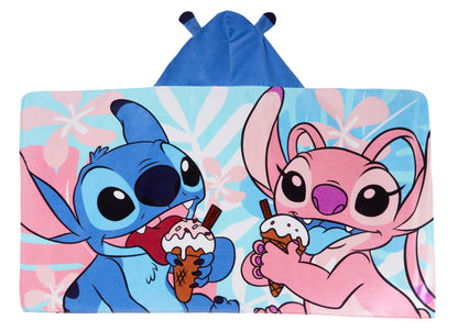 Disney Stitch Hooded Towel Girls Poncho Angel Bath Beach Towel Swimming Wrap