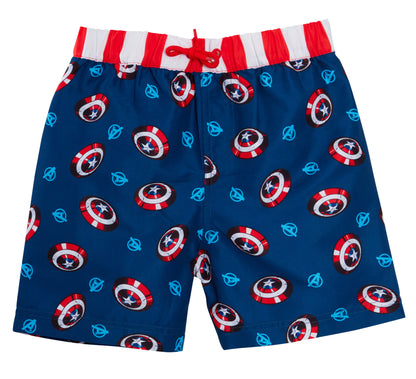 Captain America Swim Shorts + Rash Vest 2 Piece Swim Set Surf Top + Board Shorts