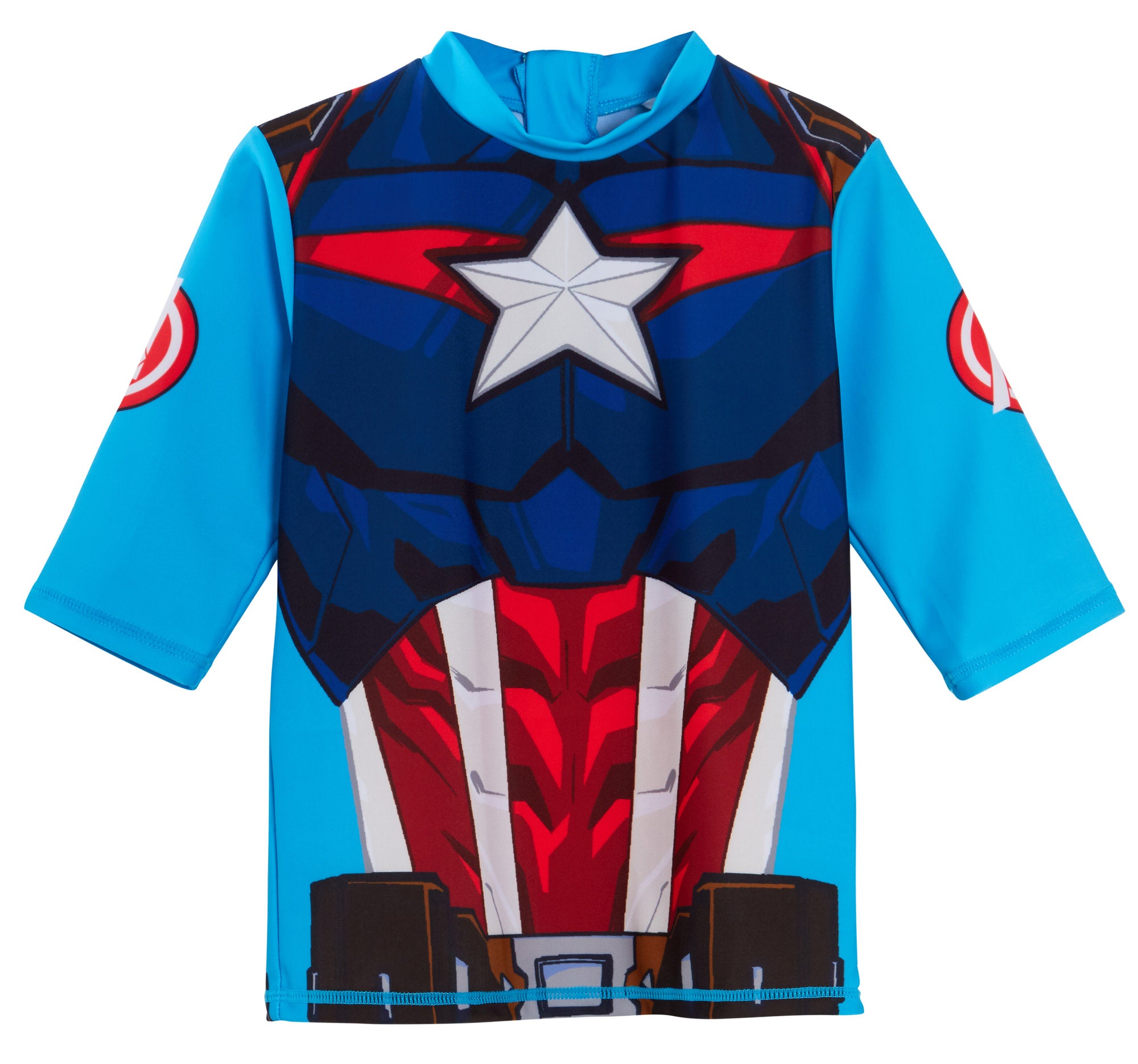 Captain America Swim Shorts + Rash Vest 2 Piece Swim Set Surf Top + Board Shorts