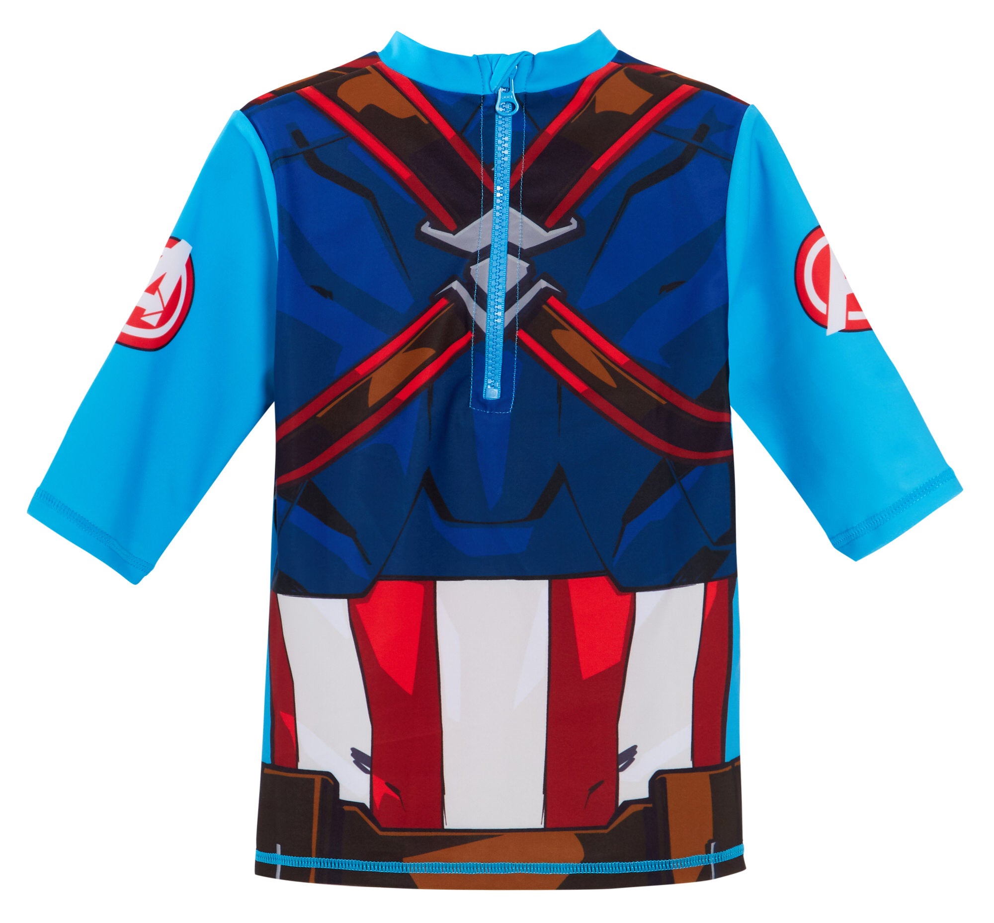 Captain America Swim Shorts + Rash Vest 2 Piece Swim Set Surf Top + Board Shorts