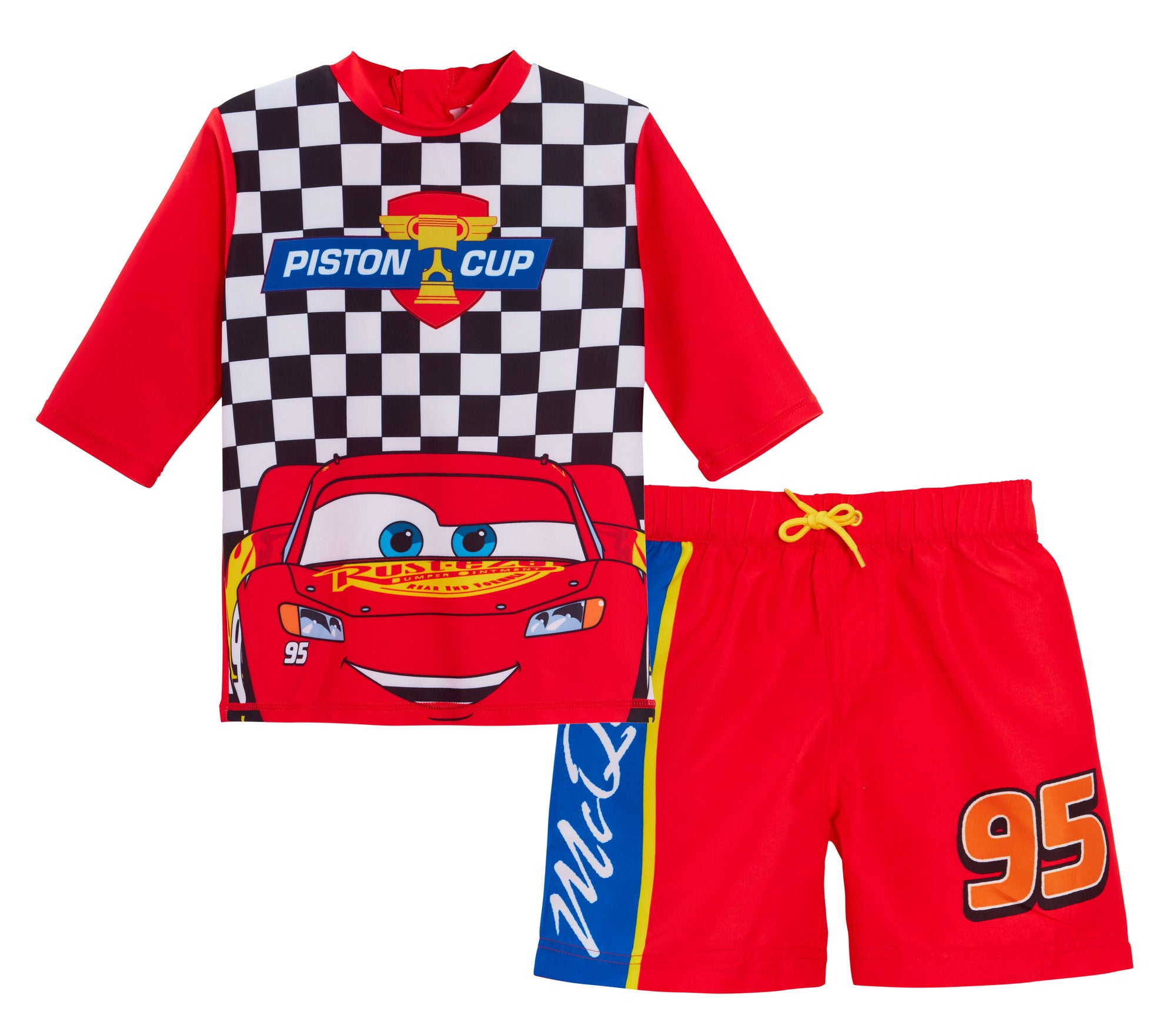 Boys Disney Cars Swim Shorts + Rash Vest Lighnting McQueen 2 Piece Swim Set