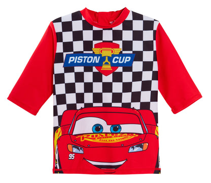 Boys Disney Cars Swim Shorts + Rash Vest Lighnting McQueen 2 Piece Swim Set