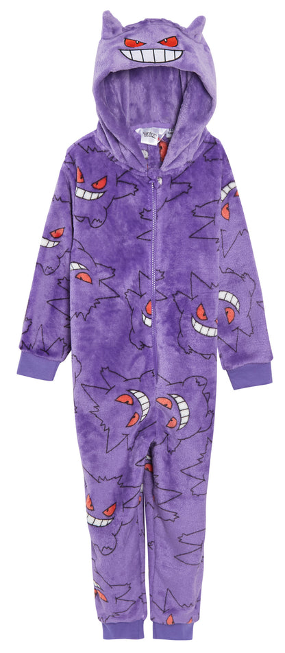 Kids Pokemon Hooded All In One Pikachu Charmander Gengar Onesie Fleece Pjs Loungewear