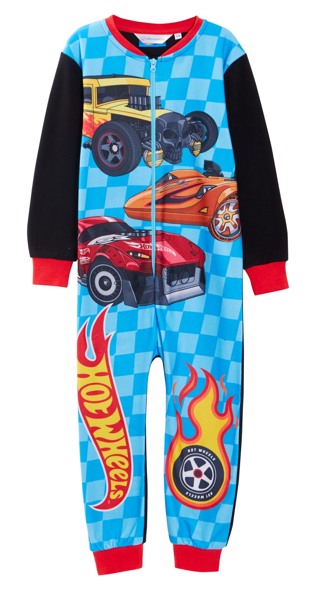 Boys Hot Wheels Fleece All In One Kids Racing Cars Pyjamas Pjs Warm Nightwear