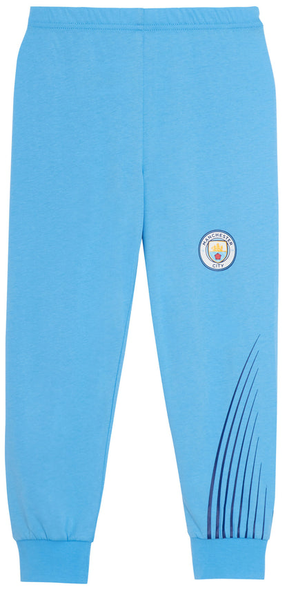 Kids Manchester City Pyjamas + Hooded Dressing Gown 3 Piece Nightwear Football Robe + Pjs Set